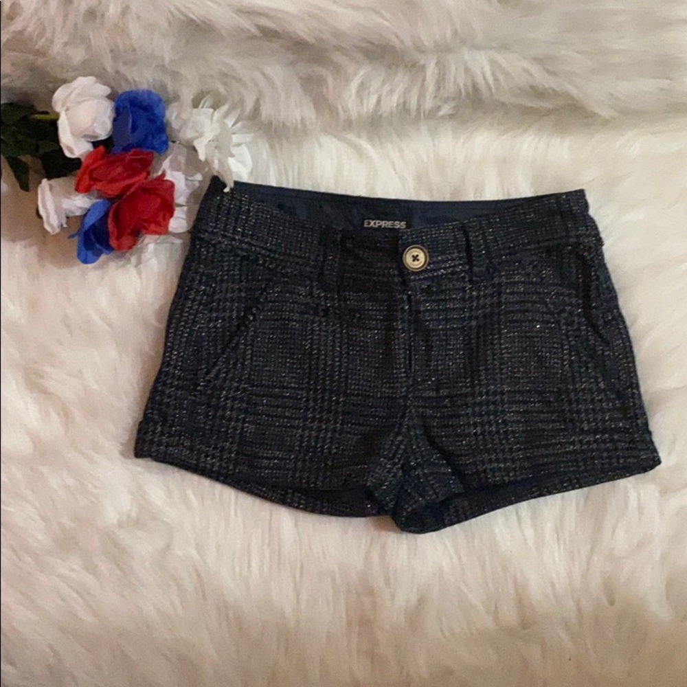 Express Navy and Gold Plaid Shorts